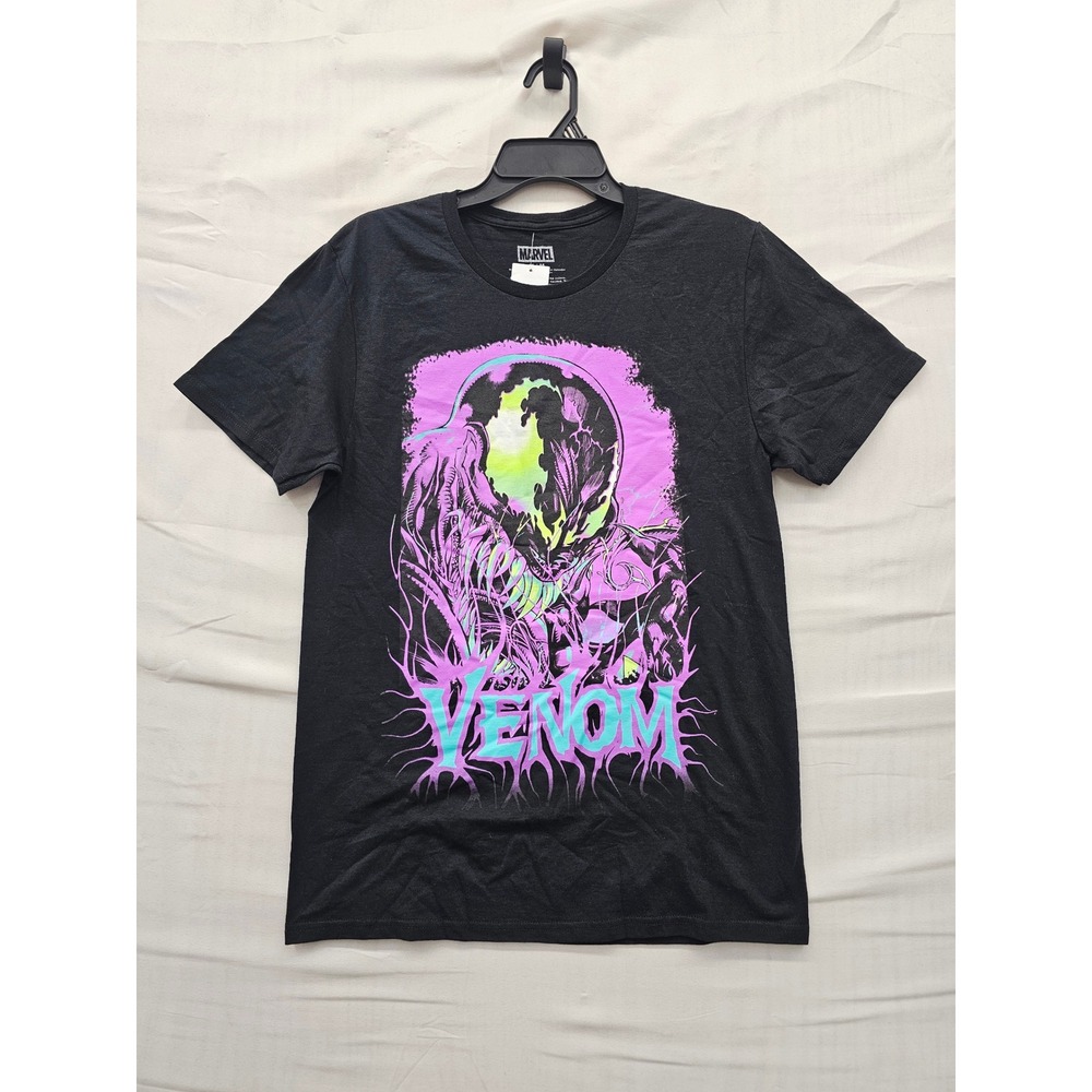 Marvel Mens Venom Graphic T-Shirt Black Cotton Casual Size Medium